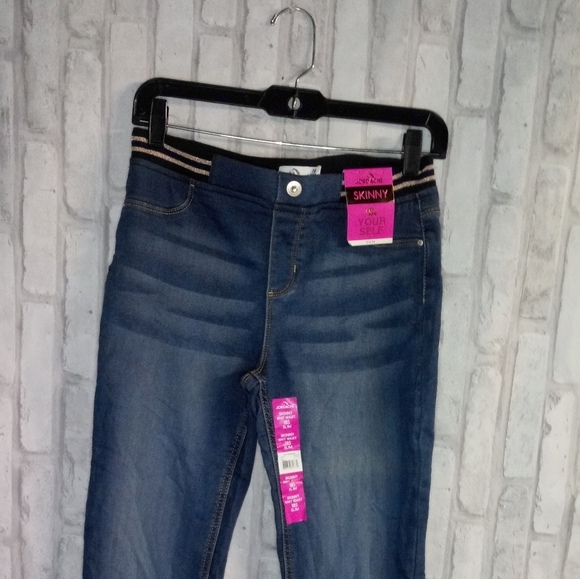 Jordache blue Skinny Jeans with gold stripes elastic waistband - Picture 7 of 11